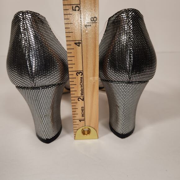 J RENEE Heels Womens 7.5M Vintage Clear Silver Metallic Textured Prom Wedding - Picture 5 of 10